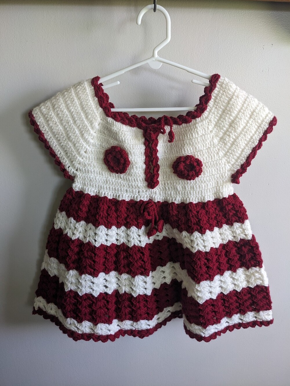 Handmade Girls Crochet Red And White Dress Size 5 Prairie Cottagecore